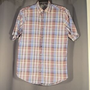 Van Heusen Men's LT Plaid Woven Button-Up Shirt Short Sleeve Blue/Red/White